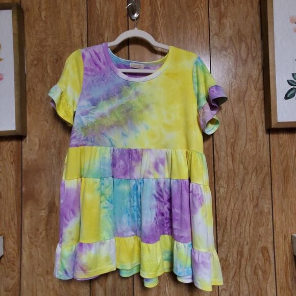 Oddi | Ruffle Sleeve Multi-Tiered Tie-Dye Top | Size S - Picture 1 of 4